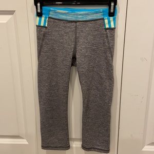Ivivva Grey Crop Exercise Pants with Blue & Yellow Waistband